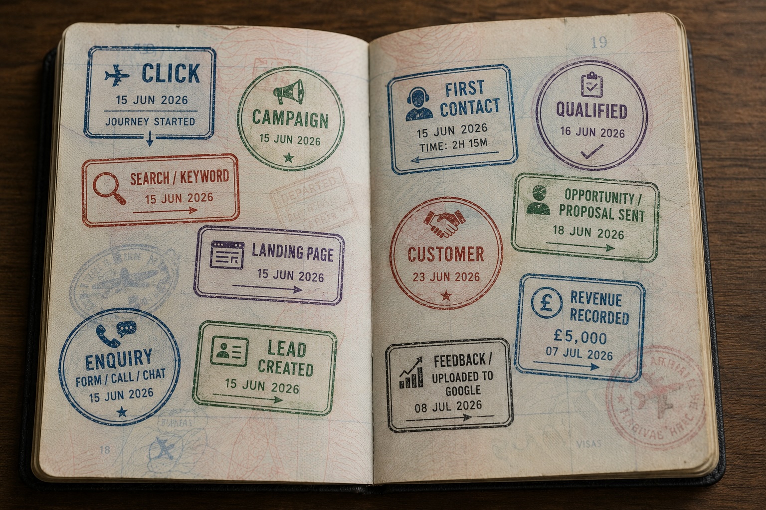 A complete lead passport would have stamps showing everything from click to sale.