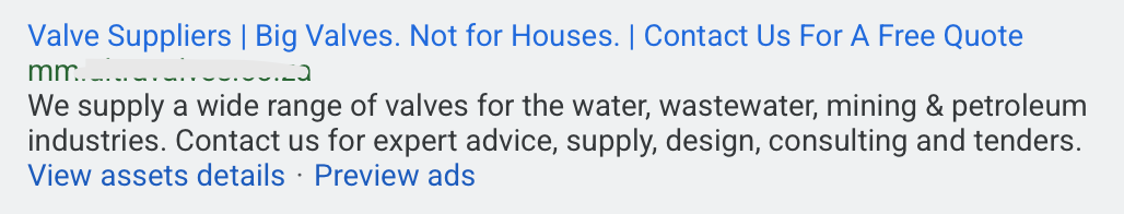 Example of a B2B Google ad that filters out B2C searches